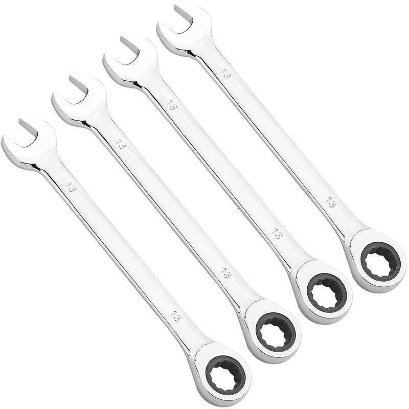 KINJOEK 4 PCS 13mm 12PT Ratchet Wrench, Metric Ratcheting Wrench Set with 5Â° Movement and 72 Teeth for Projects with Tight Space - Image 1